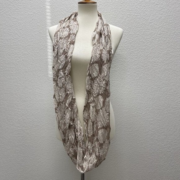 World Market Khaki Tan White Unity Scarf  100% Viscose Floral Print Design - Picture 3 of 6